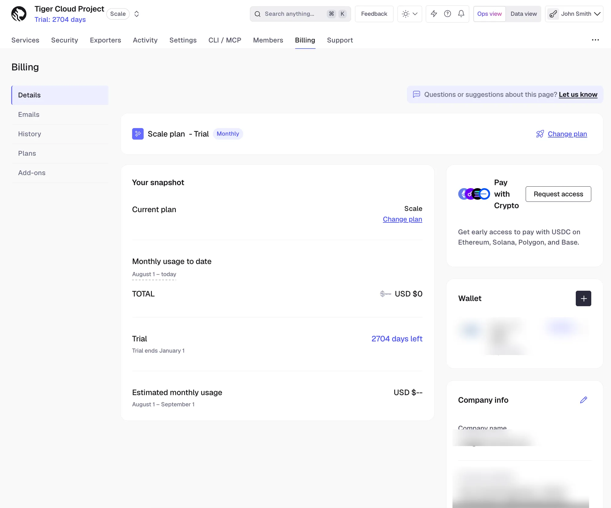 Adding a payment method in Timescale